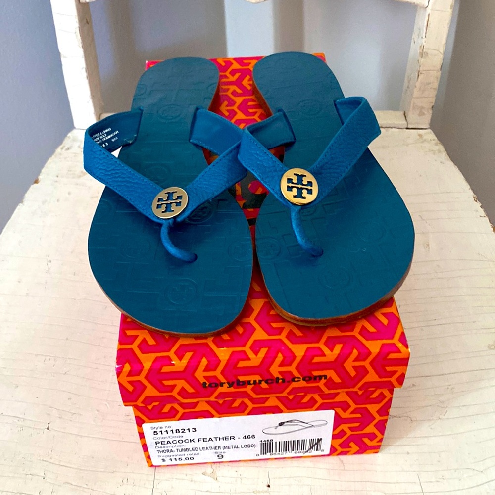 Tory Burch sandals in peacock, size 9
